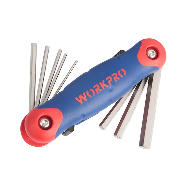 Prime-Line WORKPRO W022002 8 Piece Folding Hex Key Set Metric, Chrome-Vanadium Steel Single Pack - W022002
