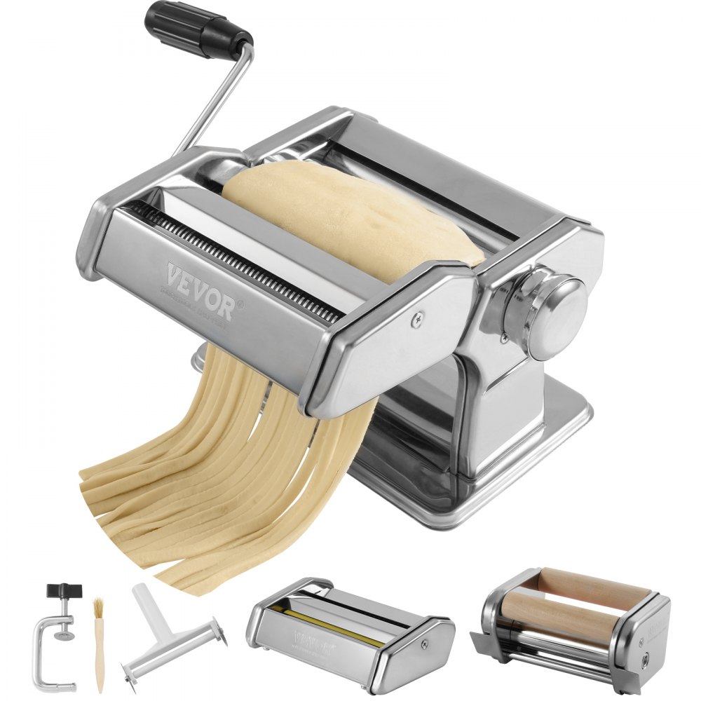 VEVOR Pasta Maker Machine, 9 Adjustable Thickness Settings Noodles Maker, Stainless Steel Noodle Rollers and Cutter, Manual Hand Press, Pasta Making Kitchen Tool Kit, Perfect for Spaghetti Lasagna - QMJYSSSD15CMI7P7OV0
