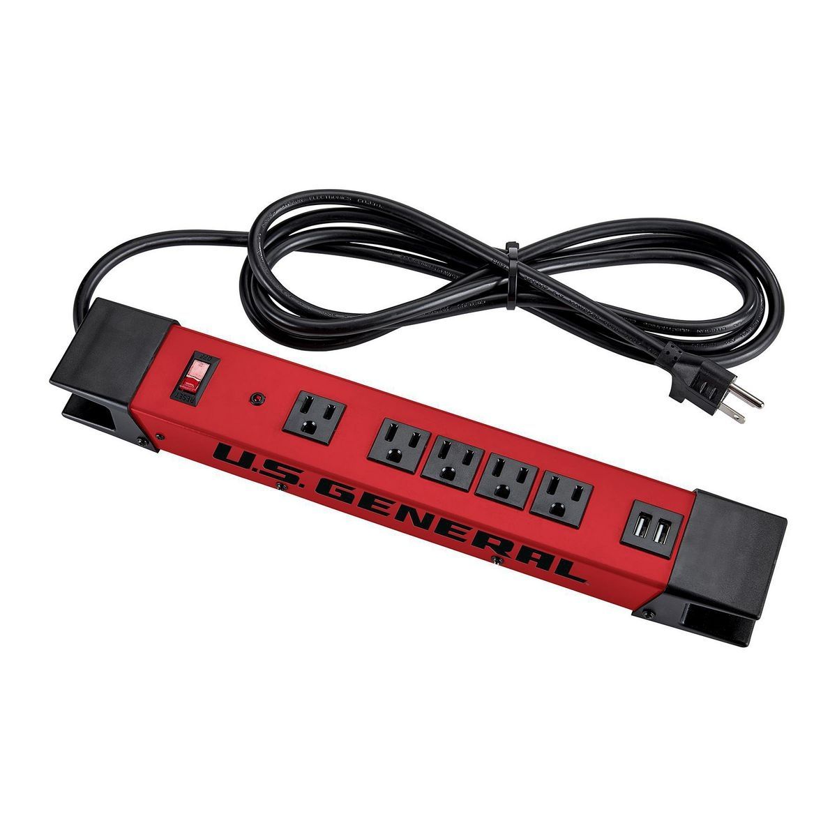 Tira de energía magnética de 5 salidas con carcasa de metal y 2 puertos USB, color rojo - 63737