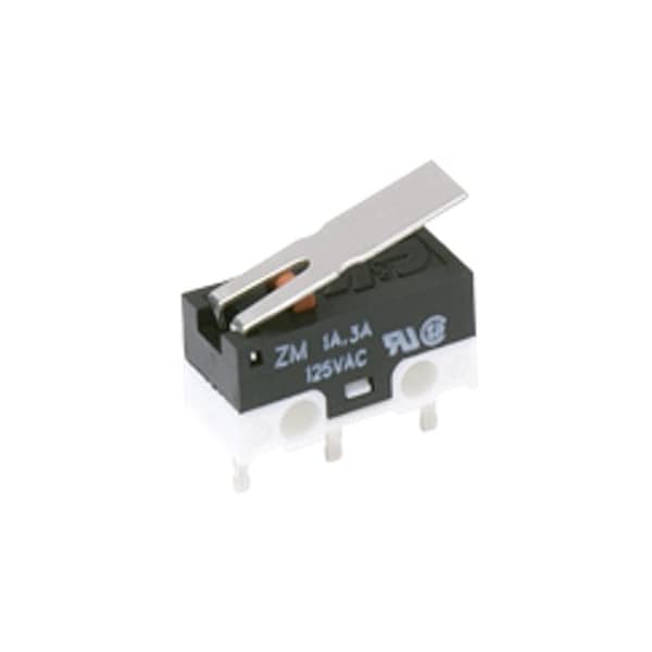 Interruptor de acción instantánea y límite de componentes C&K, SPDT, Momentáneo, 0.2A, 60Vdc, 3 agujeros de PCB, Terminal de soldadura, Leaf - ZMCHM9L3T