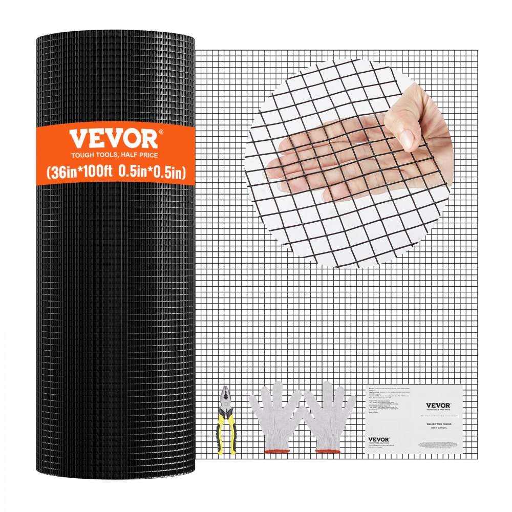 VEVOR Hardware Cloth, 36'' x 100' Galvanized Wire Mesh Roll, 19 Gauge Chicken Wire Fence Roll, Vinyl Coating Metal Wire Mesh for Chicken Coop Barrier, Rabbit Snake Fences, Poultry Enclosures - JSGSWL36IN10LR9PIV0