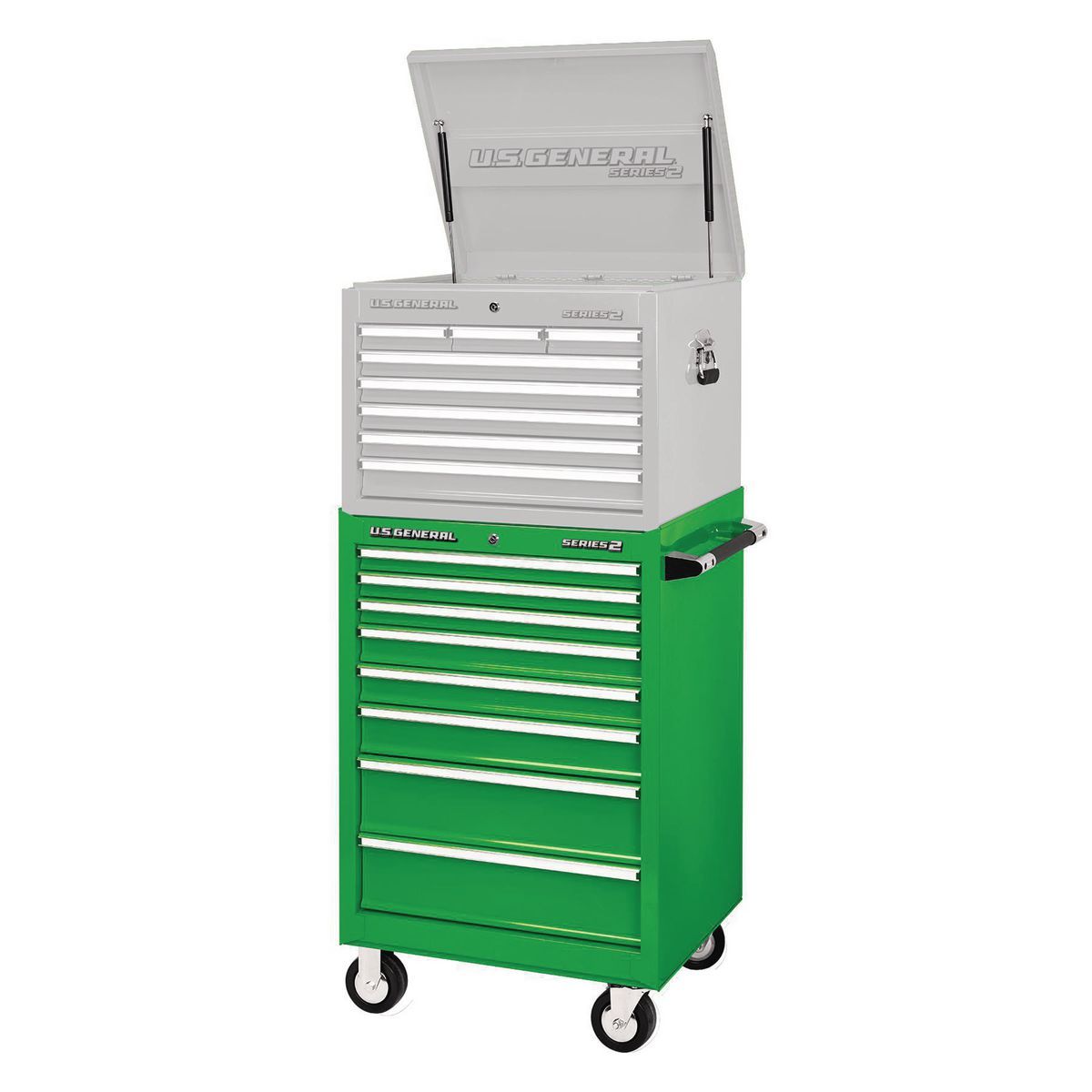 Gabinete de rodillos de un solo banco de General de EE. UU. de 26 pulg. x 22 pulg., verde - 56234.