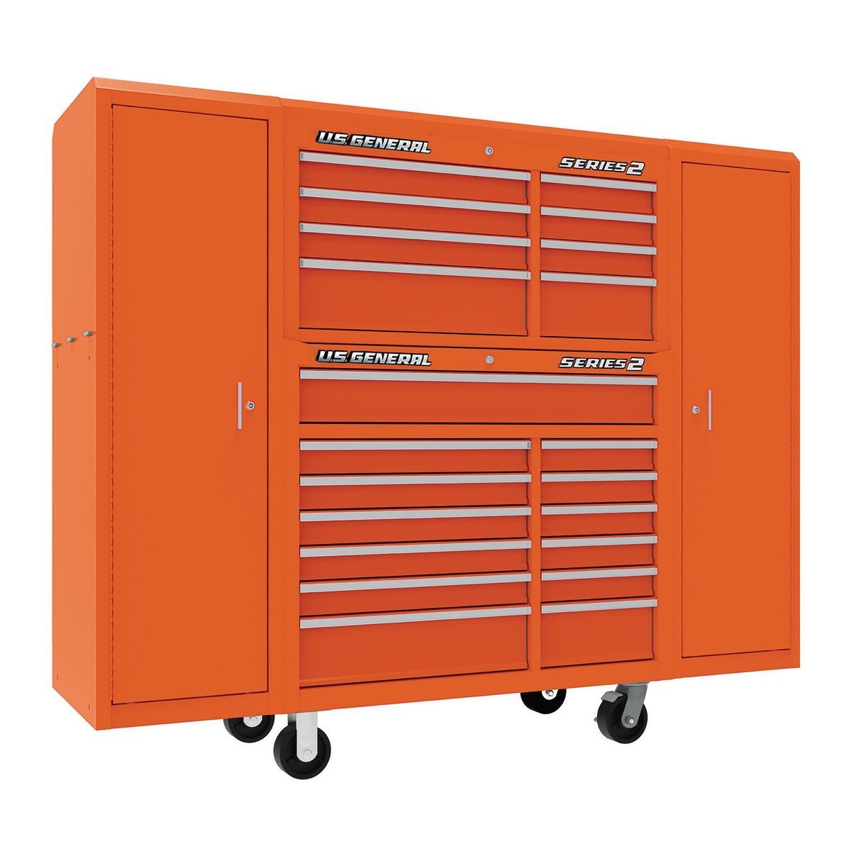 Gabinete rodante de doble banco en color naranja de 44 pulgadas x 22 pulgadas del General de EE. UU. - 64955