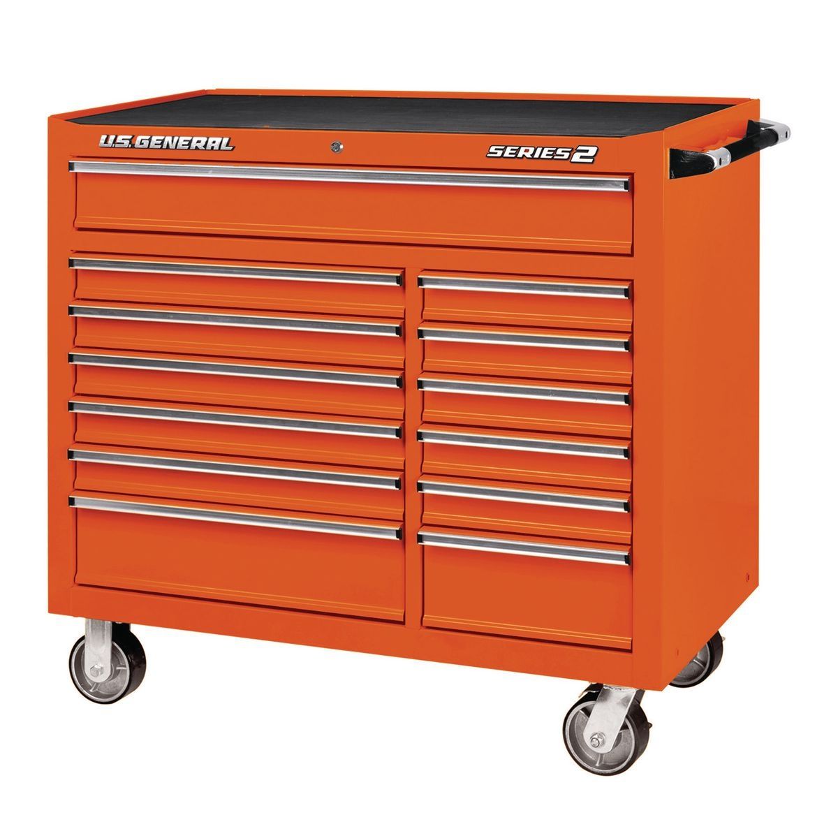 Gabinete rodante de doble banco en color naranja de 44 pulgadas x 22 pulgadas del General de EE. UU. - 64955