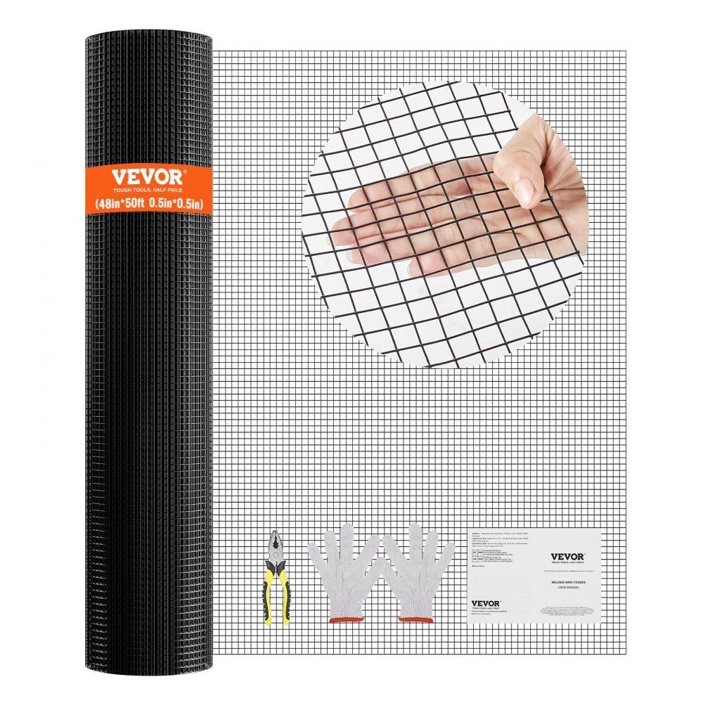 VEVOR Hardware Cloth, 48'' x 50' Galvanized Wire Mesh Roll, 19 Gauge Chicken Wire Fence Roll, Vinyl Coating Metal Wire Mesh for Chicken Coop Barrier, Rabbit Snake Fences, Poultry Enclosures - JSGSWL48IN50LQO4LV0
