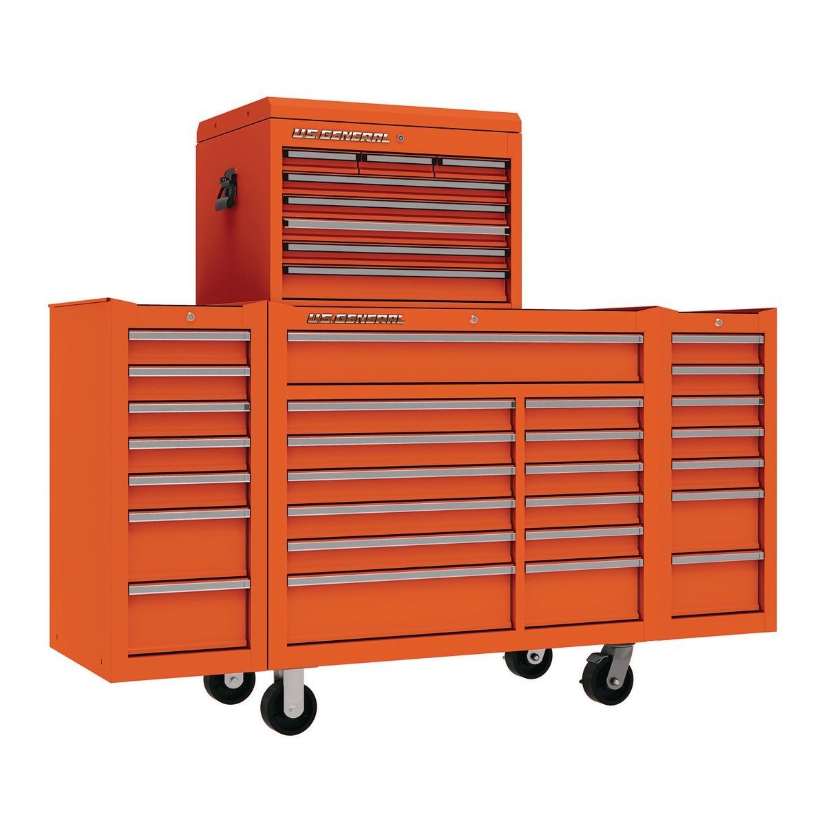 Gabinete rodante de doble banco en color naranja de 44 pulgadas x 22 pulgadas del General de EE. UU. - 64955