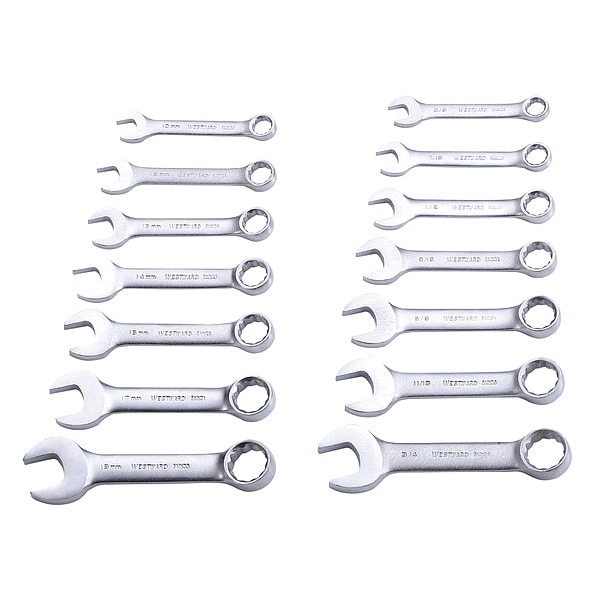 Westward Combo Wrench Set, 3/8-3/4 in, 10-19mm, 14Pc - 4YR24