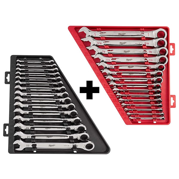 Milwaukee Tool Ratchet Comb Wrench Set-SAE/Metric, 30 pieces - 48-22-9416, 48-22-9516