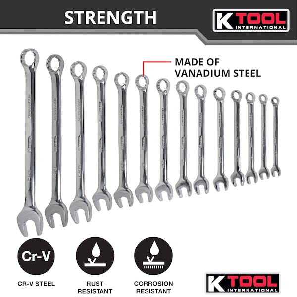 K-Tool International High Polish SAE Combo Wrench Set, 14 pcs. - KTI-41304