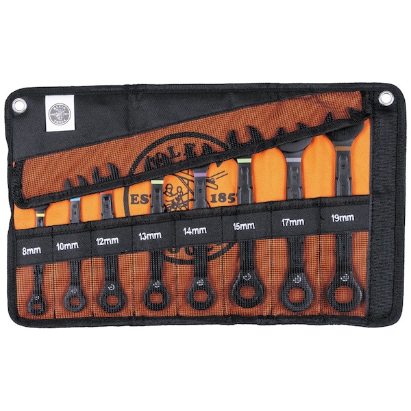 Klein Tools 90-Tooth Ratcheting Box Wrench Set, Metric, 8-Piece - 69408MG