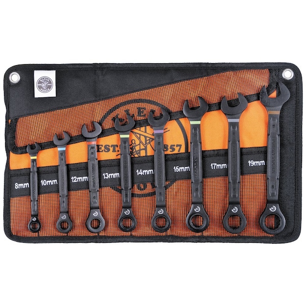 Klein Tools 90-Tooth Ratcheting Box Wrench Set, Metric, 8-Piece - 69408MG
