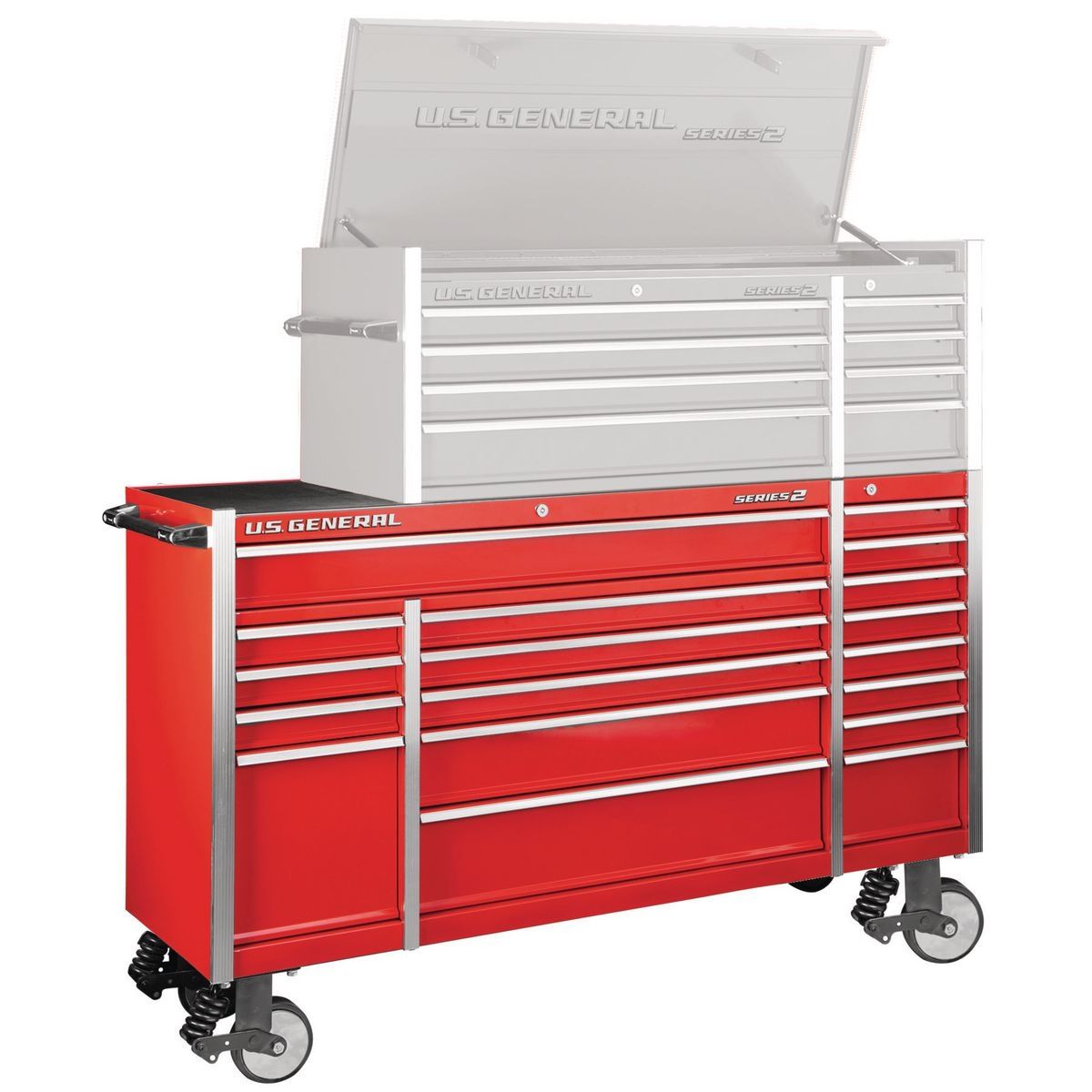 Gabinete de rodillos de triple banco de 72 pulgadas x 22 pulgadas del General de EE. UU., Rojo - 64167