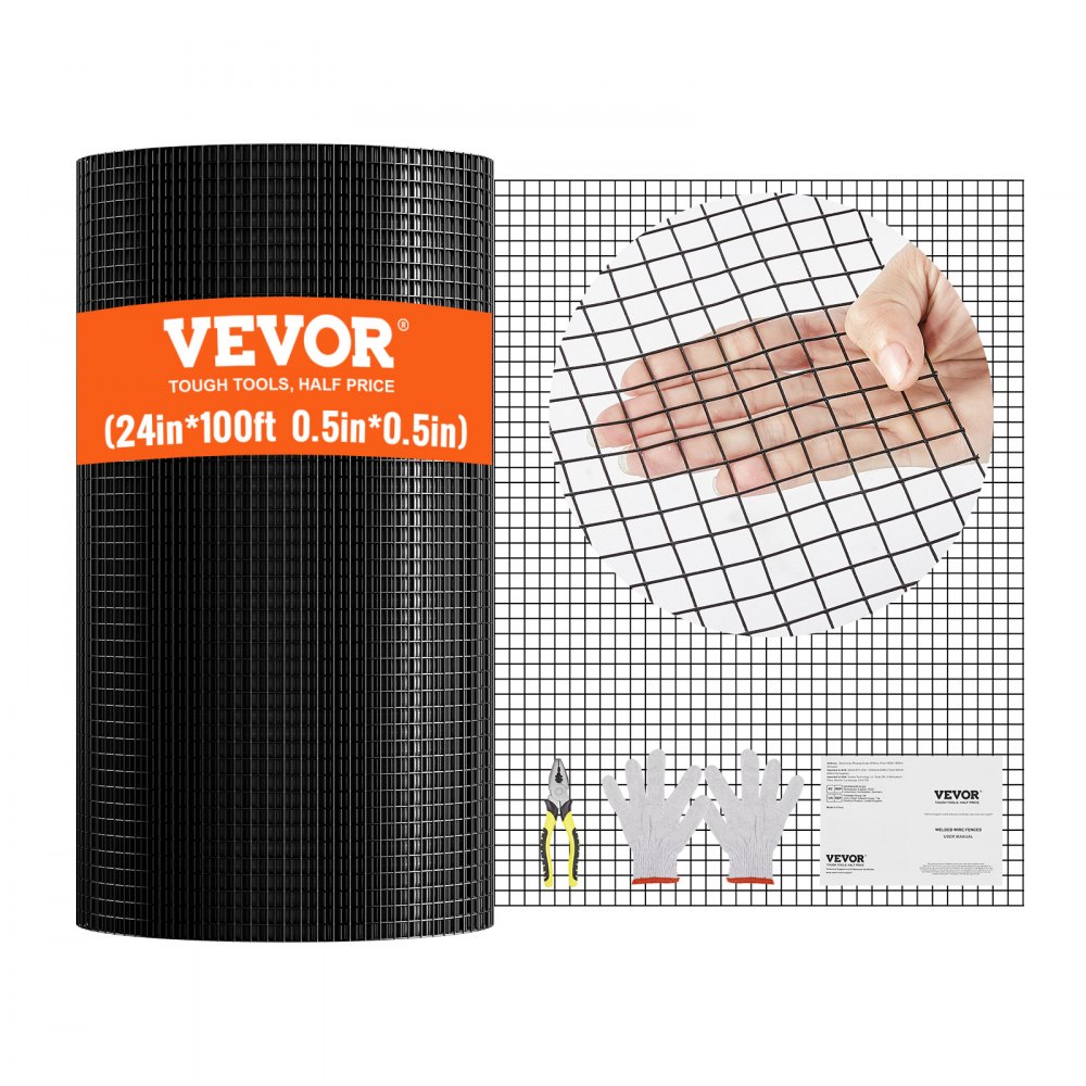 VEVOR Hardware Cloth, 24'' x 100' Galvanized Wire Mesh Roll, 19 Gauge Chicken Wire Fence Roll, Vinyl Coating Metal Wire Mesh for Chicken Coop Barrier, Rabbit Snake Fences, Poultry Enclosures - JSGSWL24IN10UVQ61V0
