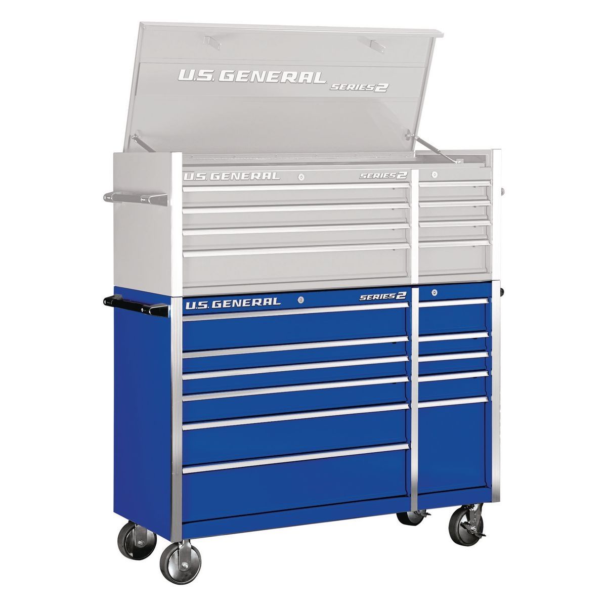Gabinete de rodillos de doble banco del general estadounidense de 56 pulgadas por 22 pulgadas, color azul - 64864
