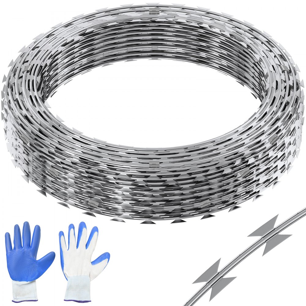 VEVOR Razor Wires, 98 ft Razor Barbed Wire, 2 Rolls Razor Wire Fencing Razor Fence, Double Spiral Razor Ribbon Barbed Wire Galvanized Razor Wire Fence, Rolls Razor for Garden - JSSWDPCS98YCM0CYFV0