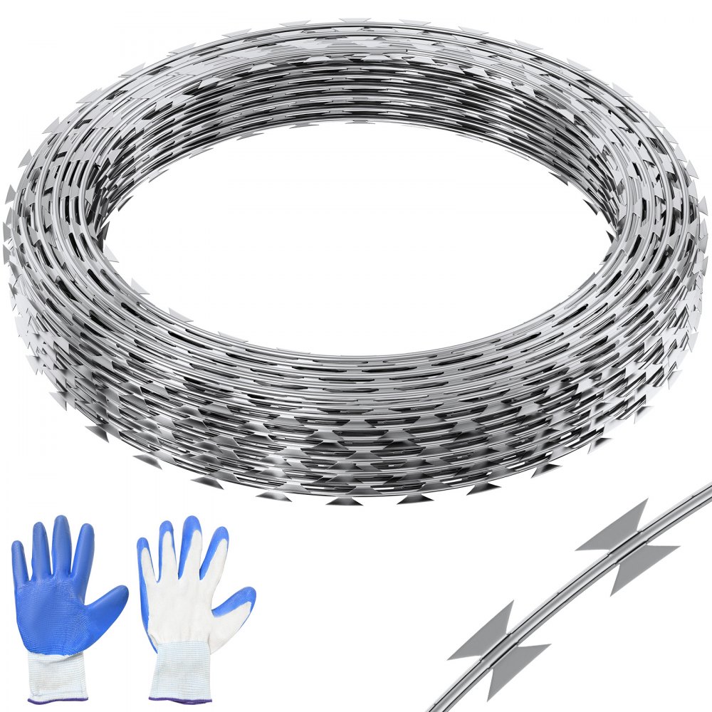 VEVOR Razor Wires, 246 ft Razor Barbed Wire, 5 Rolls Razor Wire Fencing Razor Fence, Razor Ribbon Barbed Wire Galvanized Razor Wire Fence, Rolls Razor for Garden - JSSWDPCS250YXWEIKV0