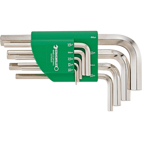 Stahlwille Tools HEXAGON KEY WRENCH SET, 9 PCS IN HOLDER, 1/16, 5/64, 3/32, 1/8, 5/32, 3/16, 1/4, 5/16, 3/8'' - 10760a/9