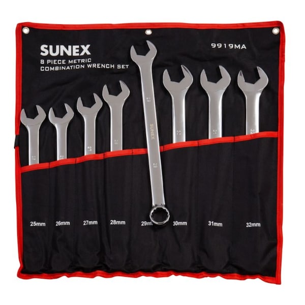 Sunex 8 piece Metric Full Polished V-Groove Combination Wrench Set - 9919MA