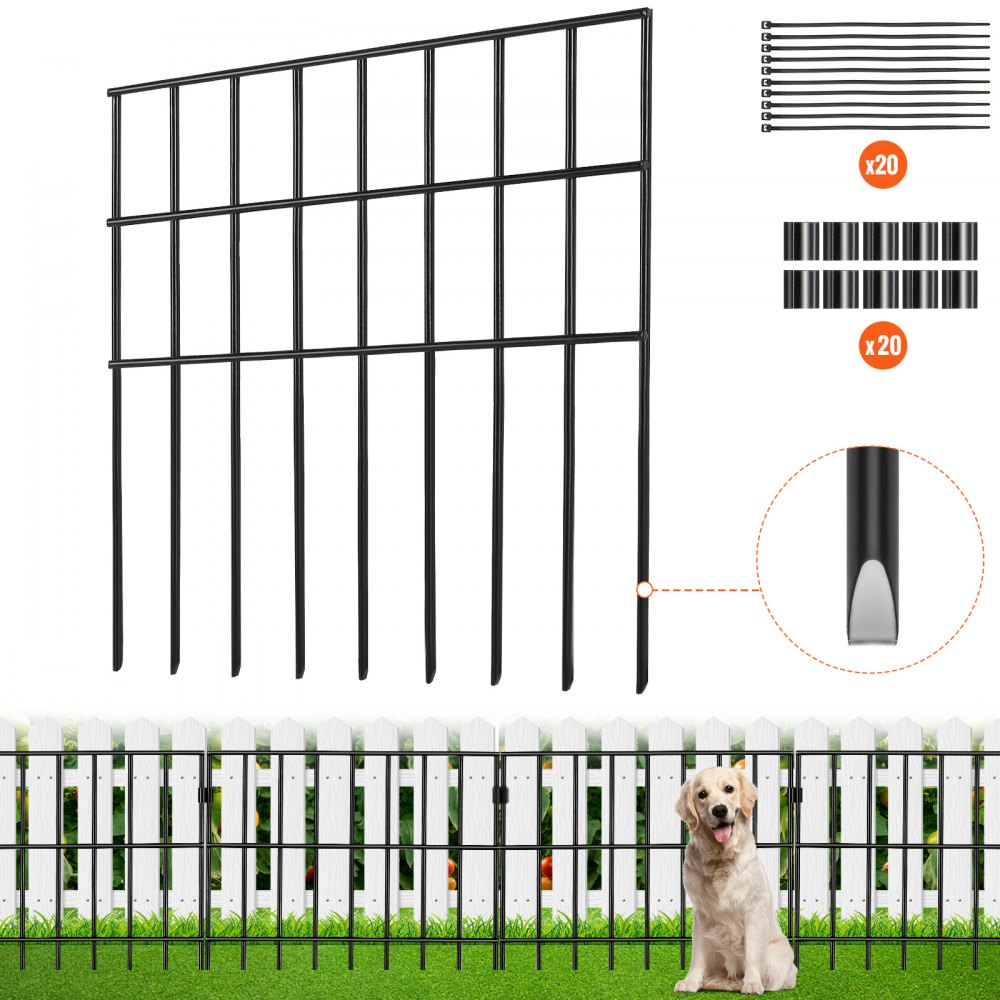VEVOR Animal Barrier Fence 10 Pack, No Dig Fence 17in(H) x11ft(L), Underground Decorative Garden Fencing with 1.5 Inch Spike Spacing, Metal Dog Fence for The Yard and Outdoor Patio - JSWL1713INCHISXZ8V0