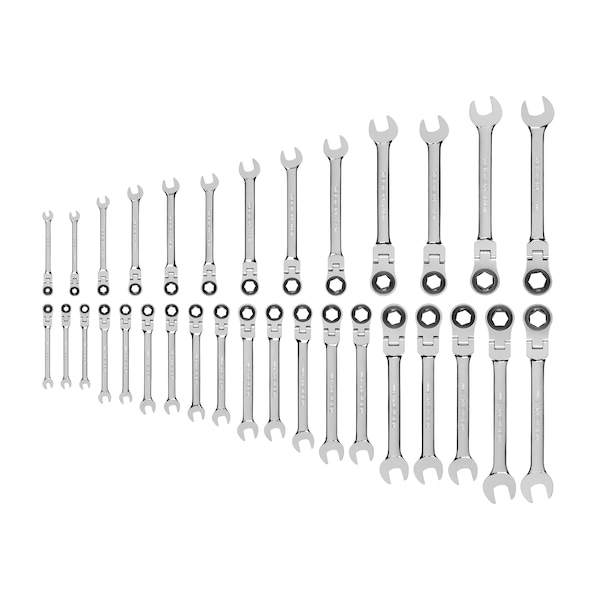 Tekton Flex Ratcheting Combination Wrench Set, 32-Piece (1/4-1", 6-24mm) - WRN57303