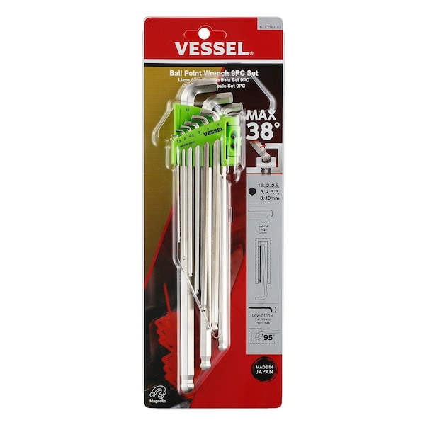 Vessel L-Key Wrench Stubby, Ball Point Hex - 8209BPLU