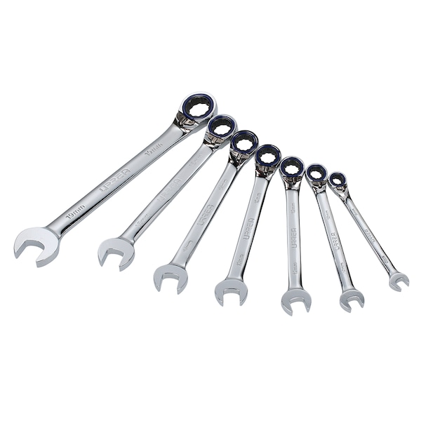 Urrea Metric Reversible combination ratcheting wrench set (7 pieces). - 12MR7M
