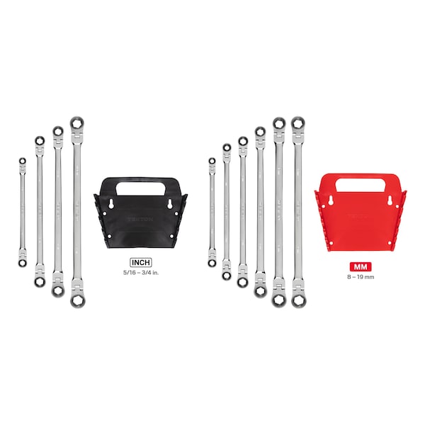 Tekton Long Flex Ratcheting Box End Wrench Set, 10-Piece (5/16-3/4", 8-19mm) - Holder - WRN77321