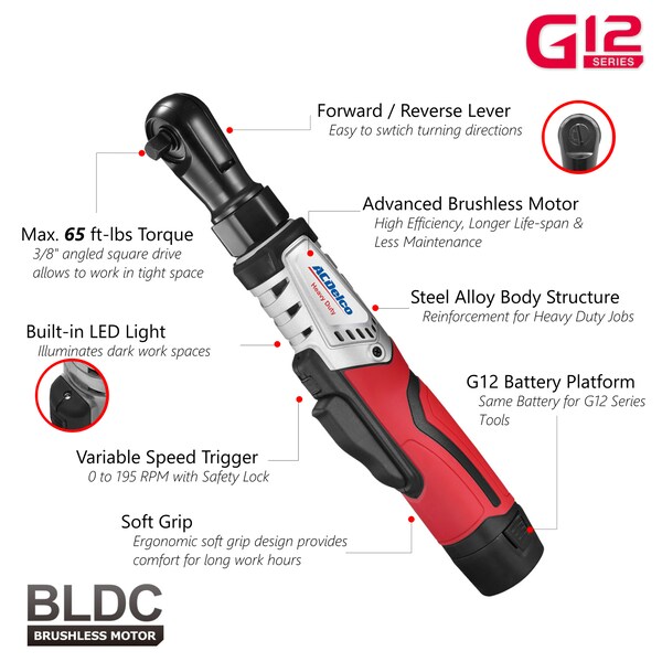 Acdelco G12 K13 Combo, 3/8" BLDC Ratchet & Impact Wrench, 3" Polisher - ARW12103-K13