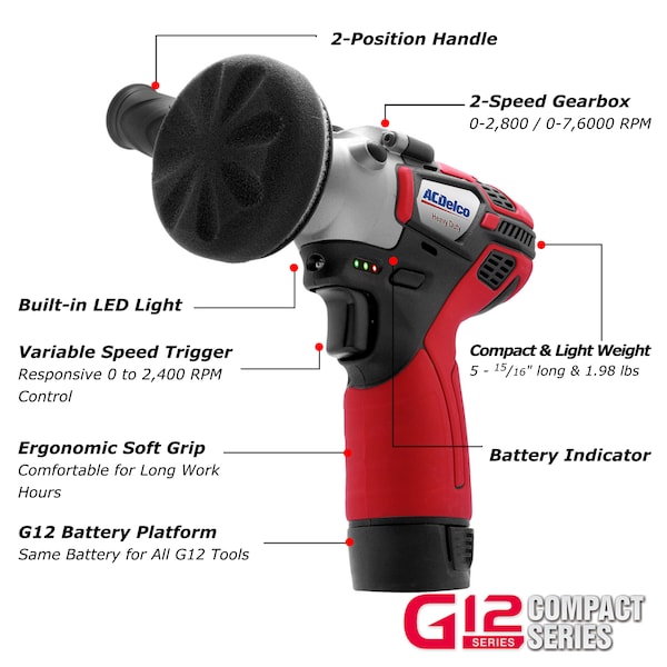 Acdelco G12 K13 Combo, 3/8" BLDC Ratchet & Impact Wrench, 3" Polisher - ARW12103-K13