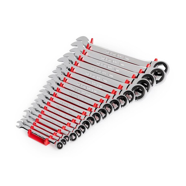 Tekton Ratcheting Combination Wrench Set, 19-Piece (6-24mm) - Rack - WRN53192