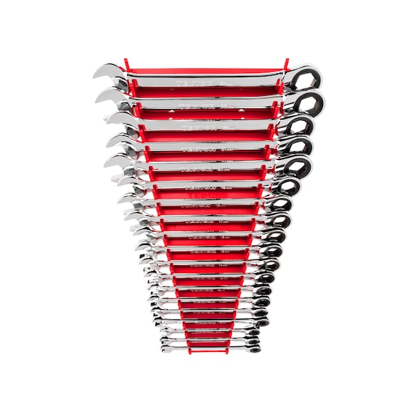 Tekton Ratcheting Combination Wrench Set, 19-Piece (6-24mm) - Rack - WRN53192