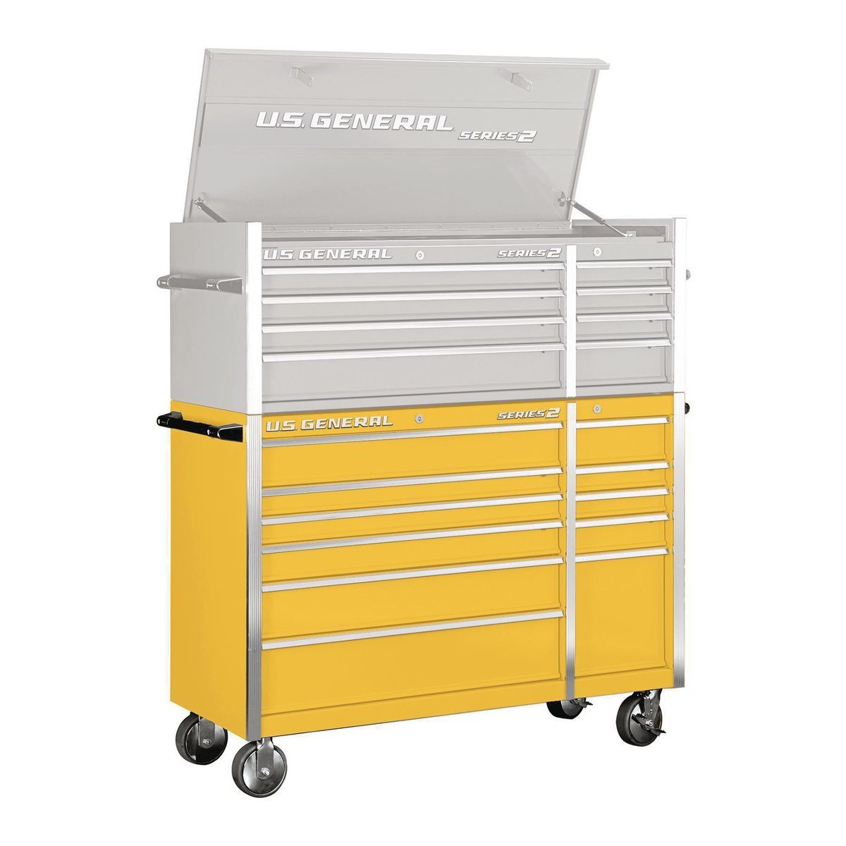 Gabinete de rodillos de doble banco de 56 pulgadas x 22 pulgadas, color amarillo - 56112