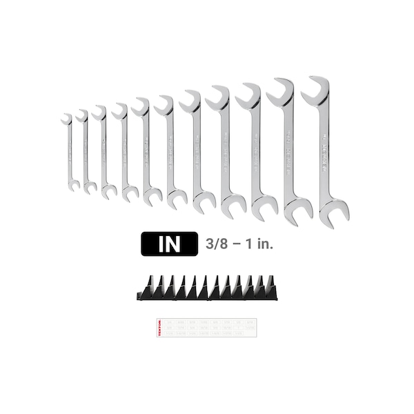 Tekton Angle Head Open End Wrench Set w/Modular Slotted Organizer, 11-Piece 3/8 - 1 in. - WAE95102