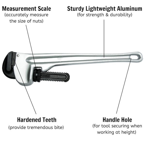 Teng Tools Heavy Duty 36 Inch Lightweight Aluminum Straight Pipe Wrench Plumbing Tools - pwc36