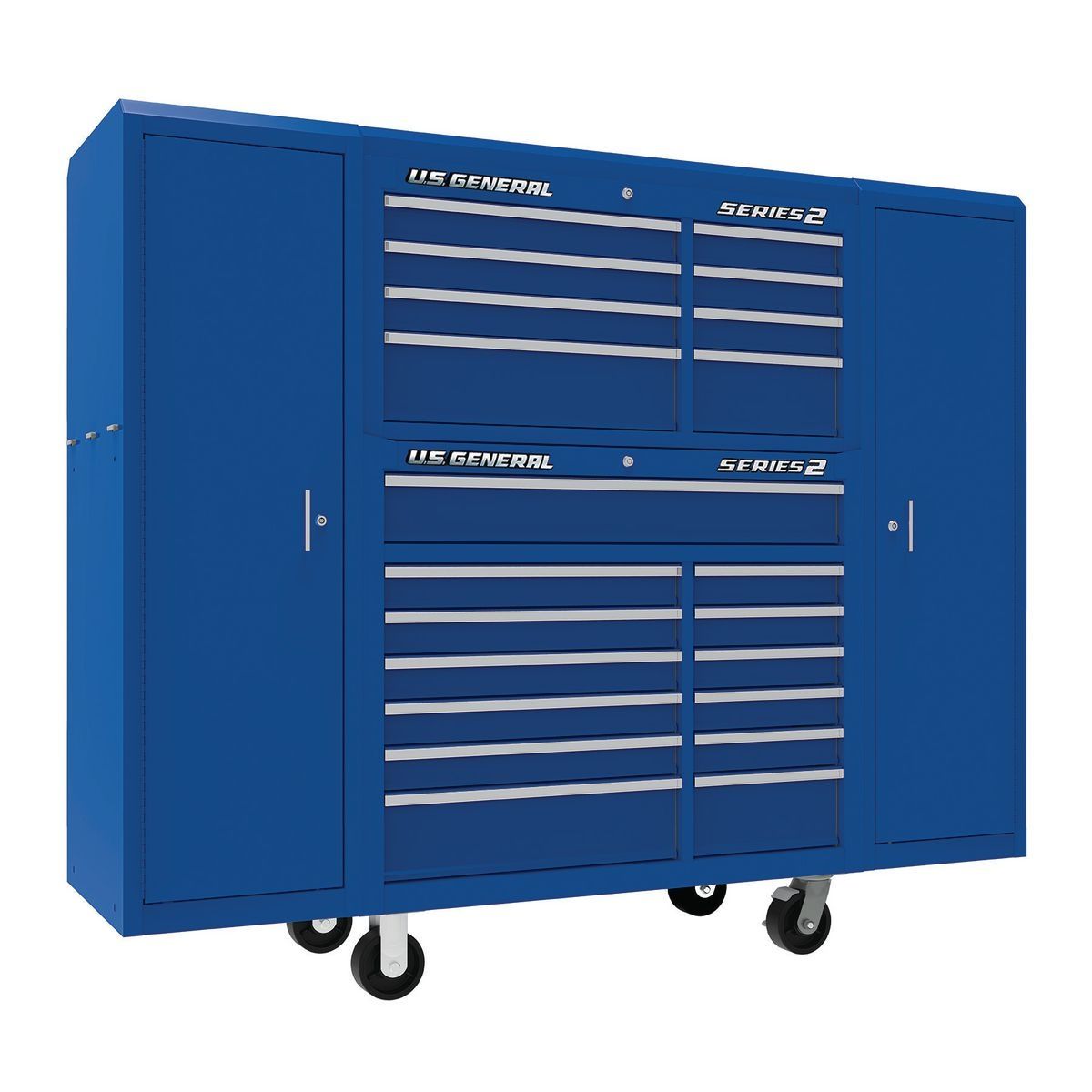 Gabinete rodante de doble banco de 44 pulgadas por 22 pulgadas de General U.S., color azul - 64446