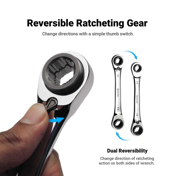 Capri Tools 4-in-1 120-Tooth Box End Reversible Ratcheting Wrench, 5/16, 3/8, 7/16, 1/2 in., SAE - CP11882
