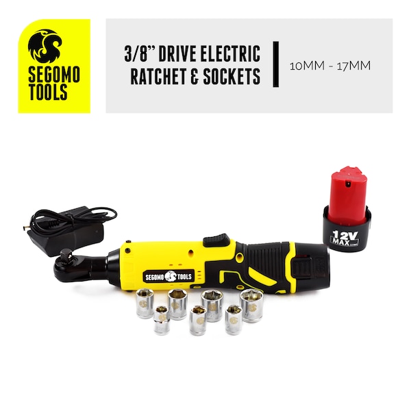 Segomo Tools 3/8" Drive 33 Ft-lbs 230 RPM 12V Cordless Electric Ratchet Wrench Set - ET200320