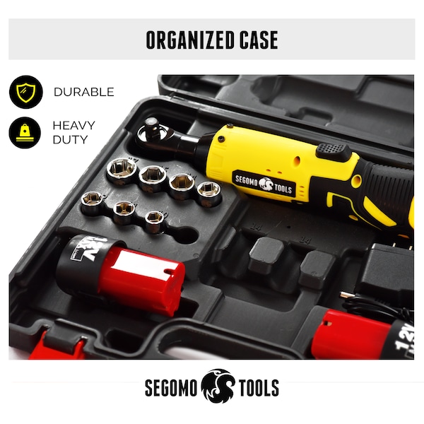 Segomo Tools 3/8" Drive 33 Ft-lbs 230 RPM 12V Cordless Electric Ratchet Wrench Set - ET200320