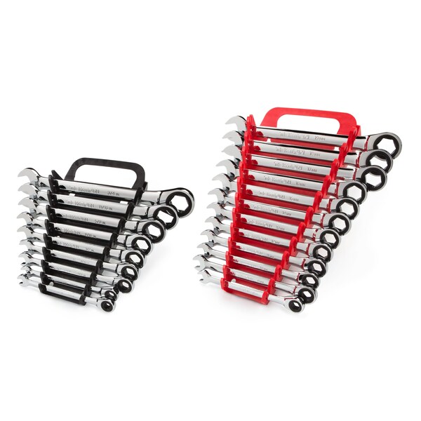 Tekton Ratcheting Combination Wrench Set, 21-Piece (1/4-3/4", 8-19mm) - Holder - WRN53321