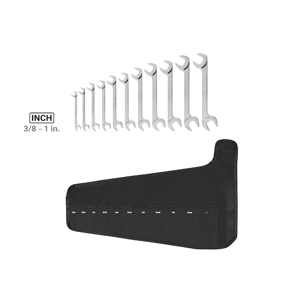 Tekton Angle Head Open End Wrench Set with Pouch, 11-Piece (3/8 - 1 in.) - WAE92102