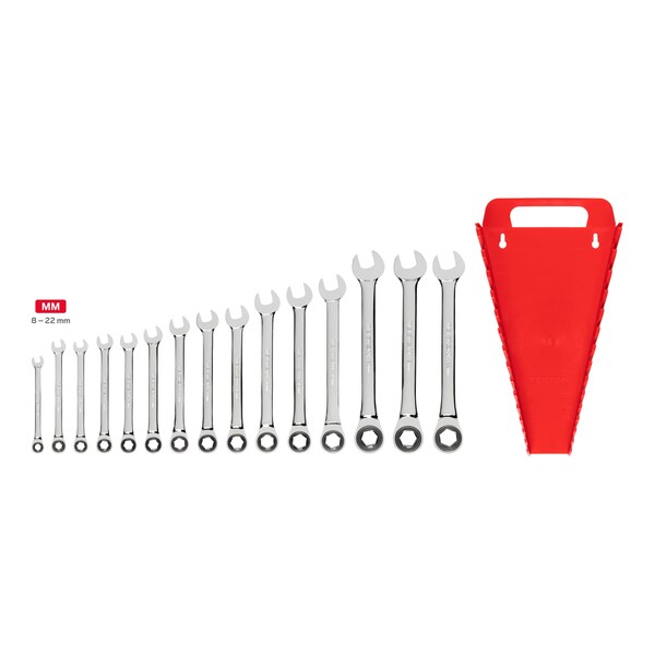 Tekton Ratcheting Combination Wrench Set, 15-Piece (8-22mm) - Holder - WRN53171