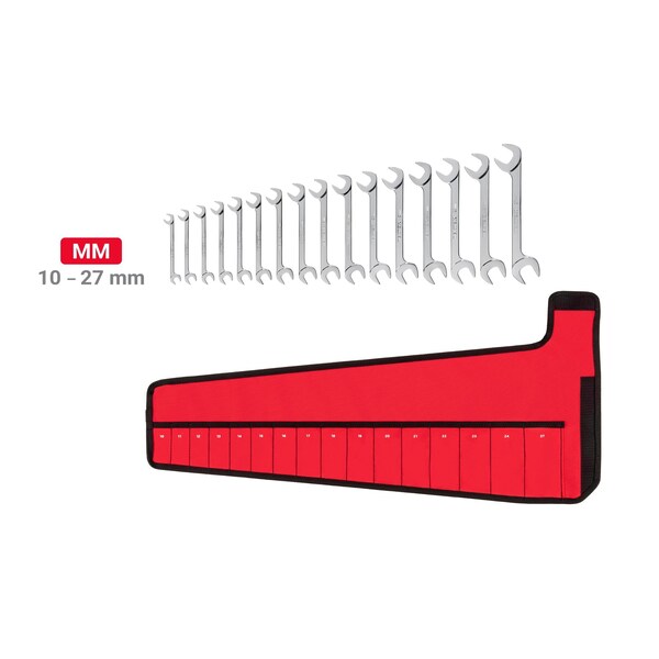 Tekton Angle Head Open End Wrench Set with Pouch, 16-Piece (10 - 27 mm) - WAE92202