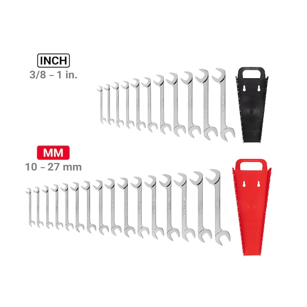 Tekton Angle Head Open End Wrench Set with Holder, 27-Piece (3/8 - 1 in., 10 - 27 mm) - WAE91302