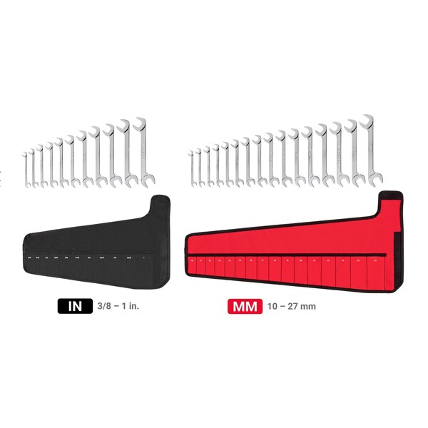 Tekton Angle Head Open End Wrench Set with Pouch, 27-Piece (3/8 - 1 in., 10 - 27 mm) - WAE92302