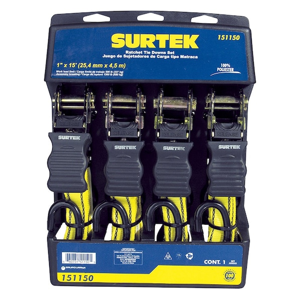 Surtek Tie Downs And Tensors Ratcheting Set With 4 Pieces 45M - 151150
