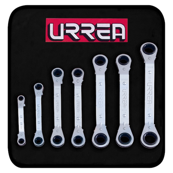 Urrea 12-Pt, 6 pt offset ratcheting box-end wrench (Set of 7 pieces) metric. - 1180M