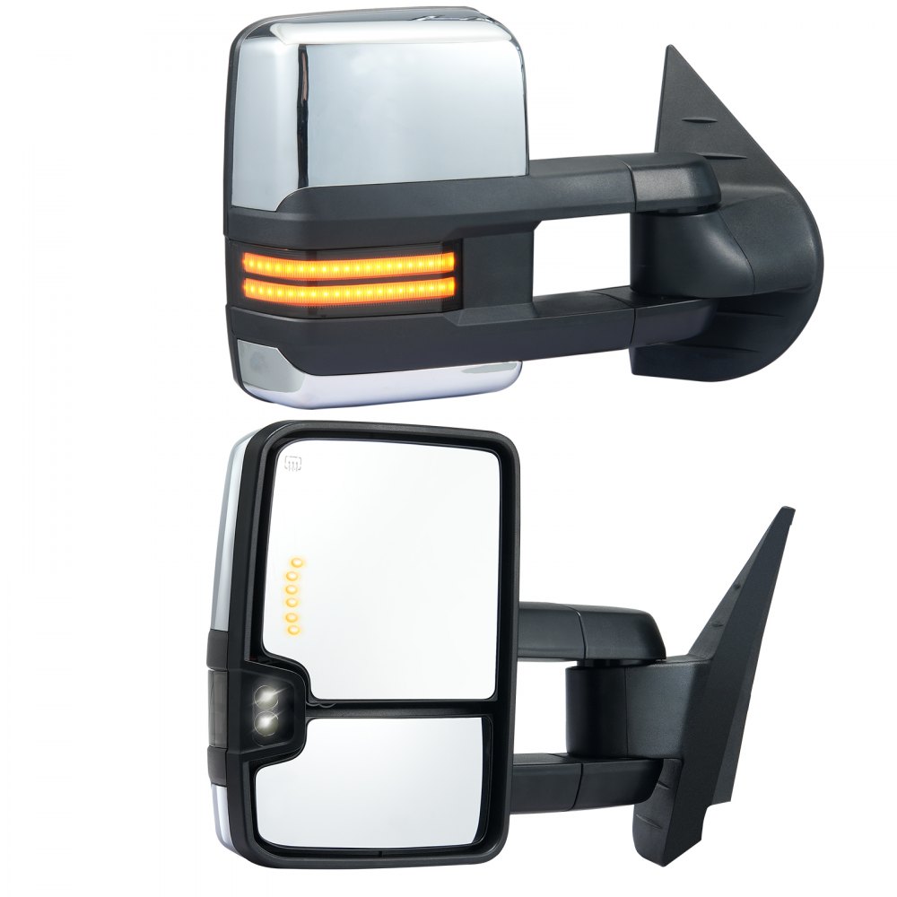 VEVOR Towing Mirrors Fit for 2008-2014 Chevy Silverado GMC Sierra Power Heated LED Arrow Signal Light Side View Mirror Pair Manual Controlling Telescoping Folding, Silver - QYJHZKXFLSLDAV9FSV9