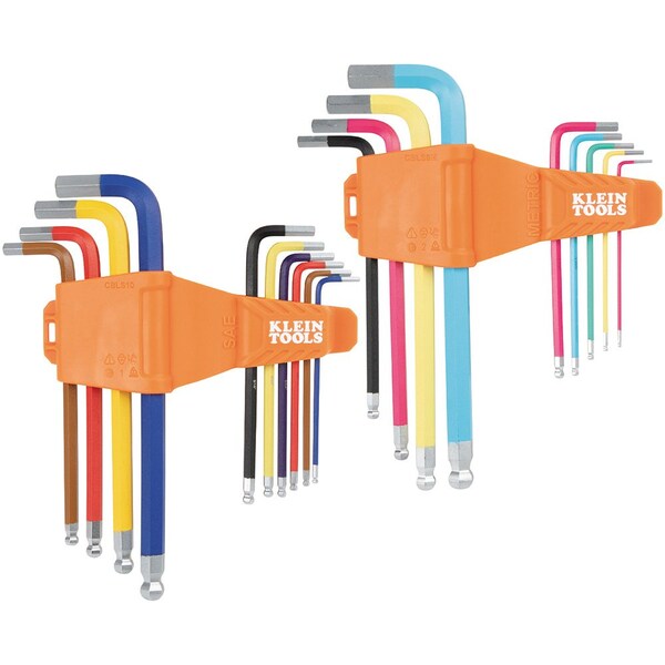 Klein Tools Powder Coated Long Ball End Hex Key Set, SAE and Metric, 19-Piece - CBLS19