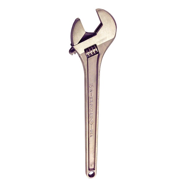 Ampco Safety Tools Adj. Wrench, Nonspark, 15", 1-11/16, Natural - W-74