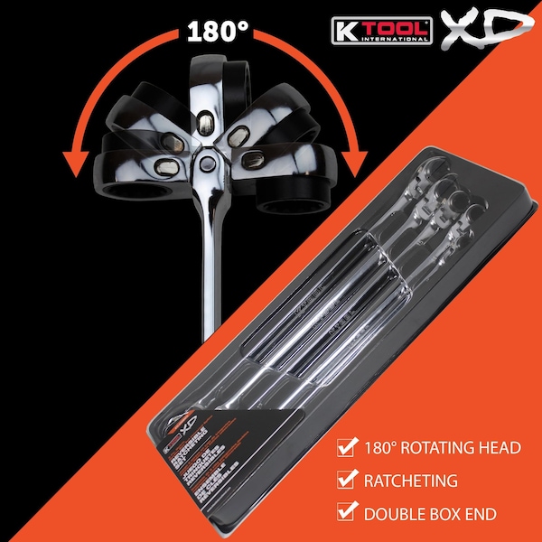 K-Tool International 5 Pc. Metric Double Box Univ Spline 90 Tooth Rev Ra - KTIXDDBM10